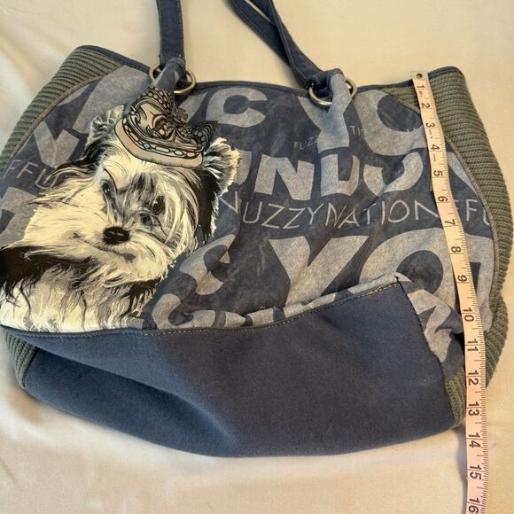 Fuzzy Nation Yorkie Dog Print Tote Bag Denim Blue Casual Handbag - Picture 11 of 14